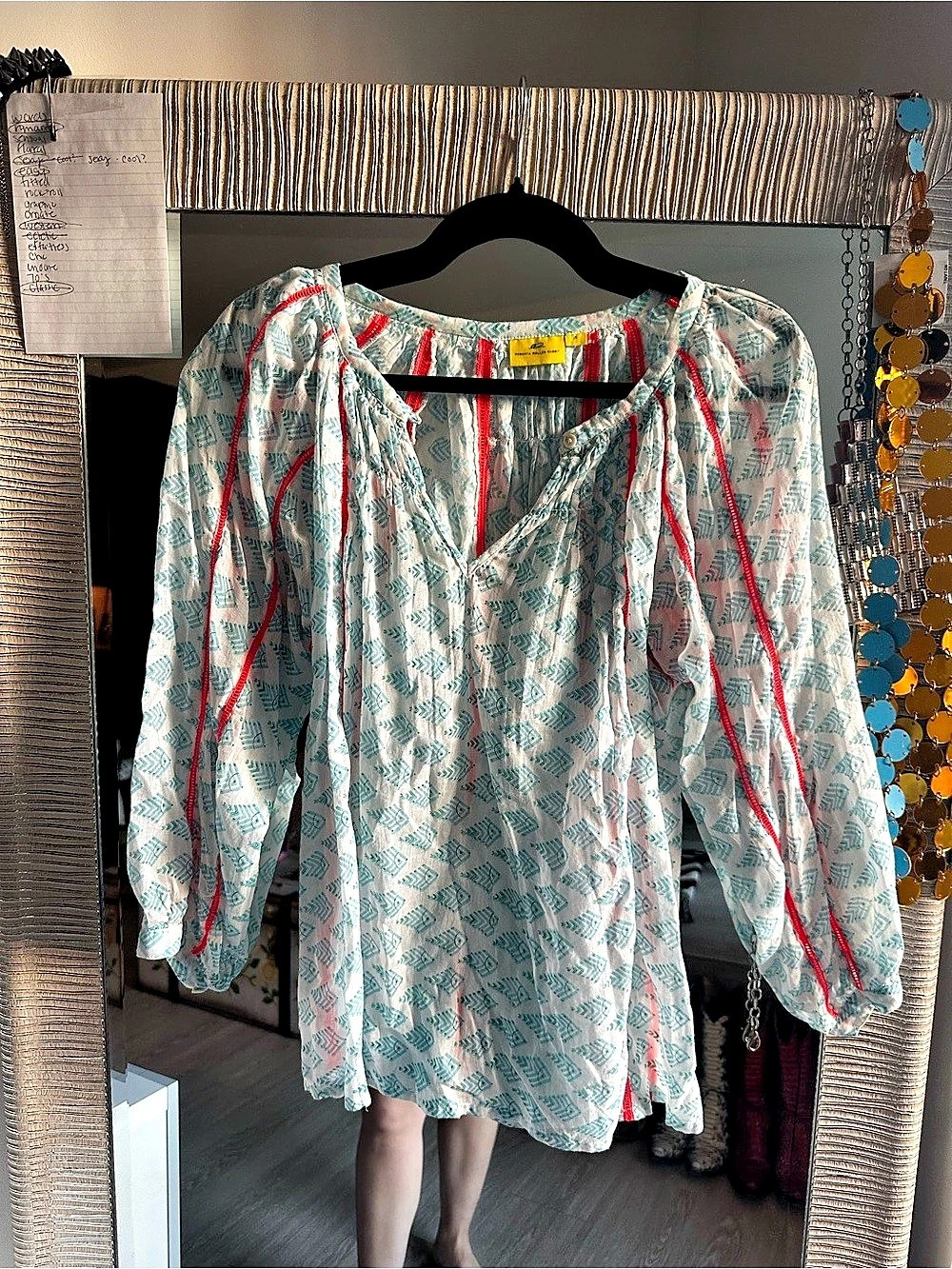 Roberta Roller Rabbit Geometric Blouse in White & Red Size Small